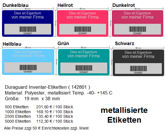 metallisierte Duraguard Inventaretiketten mit Barcode Inventuretiketten Inventur Inventaraufkleber, Inventuraufkleber