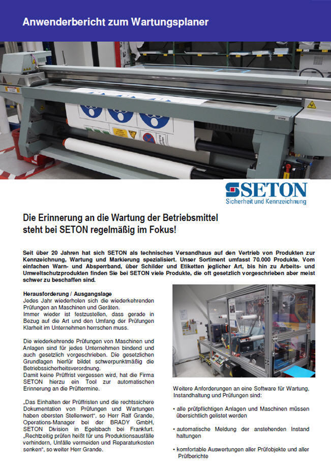 Brady GmbH Seton Division, Egelsbach Anwenderbericht