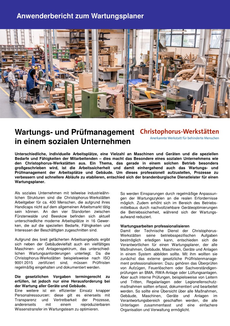 Christophorus-Werkstaetten-Anwenderbericht Wartungsplaner