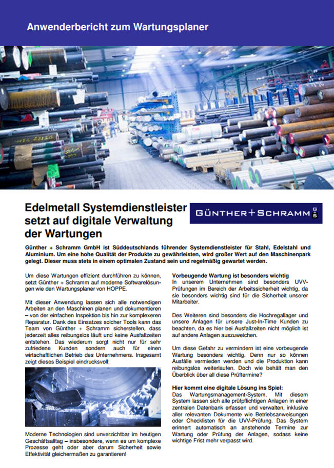 Günther + Schramm GmbH - Edelmetall Systemdienstleister Anwenderbericht