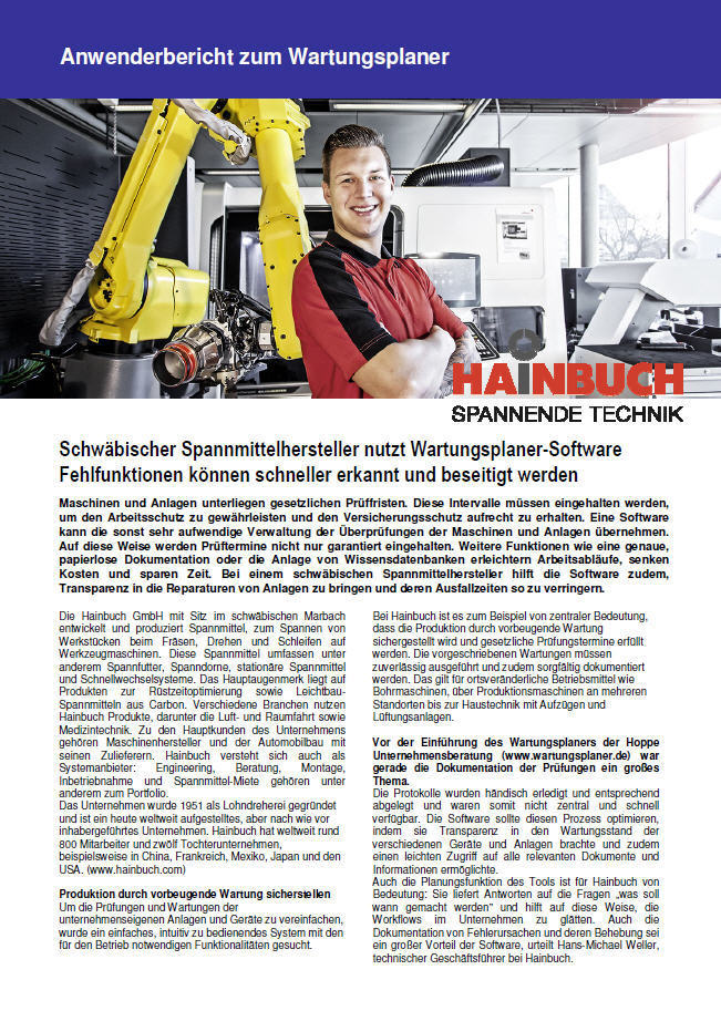 Hainbuch GmbH, Marbach Anwenderbericht