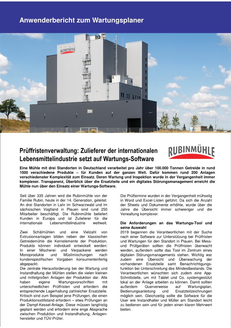 RUBINMHLE Vogtland GmbH 08527 Plauen Anwenderbericht