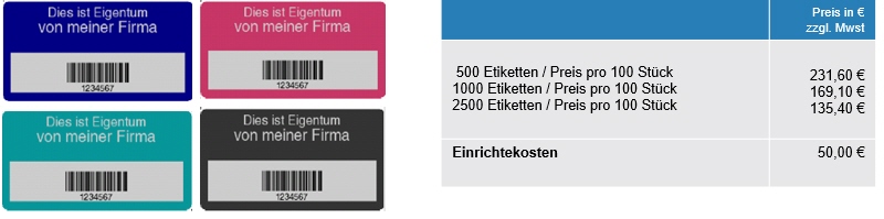 metallisierte Duraguard Inventaretiketten mit Barcode