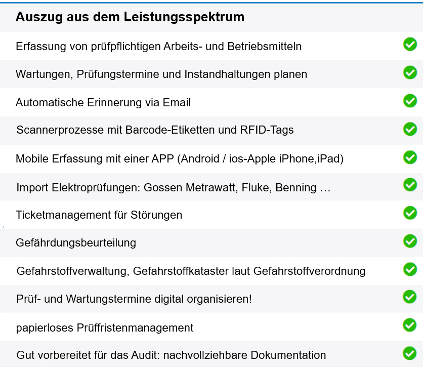 Wartungsprogramm bietet ein Management der Wartungstermine.