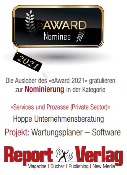 Report-Verlag eAward zur Nominierung in der Kategorie Services und Prozesse (Private Sector)