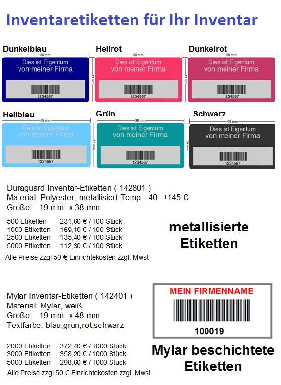 Inventaretiketten mit Barcode Metallisiert - Wir produzieren auch nach Ihren Wünschen und liefern Ihnen hochwertige Etiketten