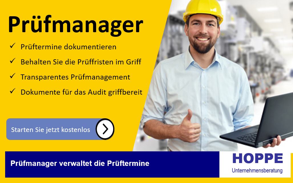 Der Prfmanager hilft Ihnen an alle gesetzlichen Prfungen zu denken.  Prfmanager Datenbank. Prfmanagement-Lsung fr mittelstndische Unternehmen