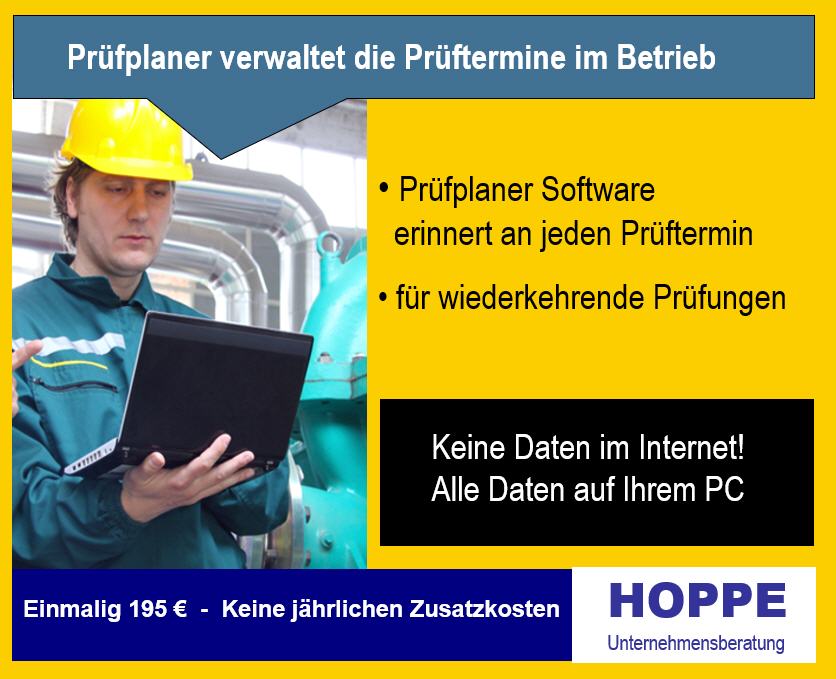 Hoppe Prüfplaner 195,-EURO, Prüffristenmanagement für mittelständische Unternehmen