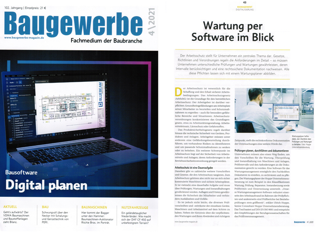 Baugewerbe-Magazin - April/21 - Wartungsplaner hilft dabei, den berblick ber Wartungen zu behalten