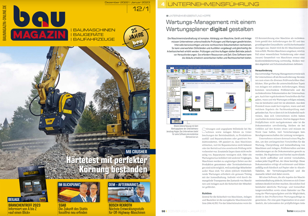 Baumagazin 01-23 SBM Verag GmbH, Wartungs-Management mit dem Wartungsplaner digtal meistern