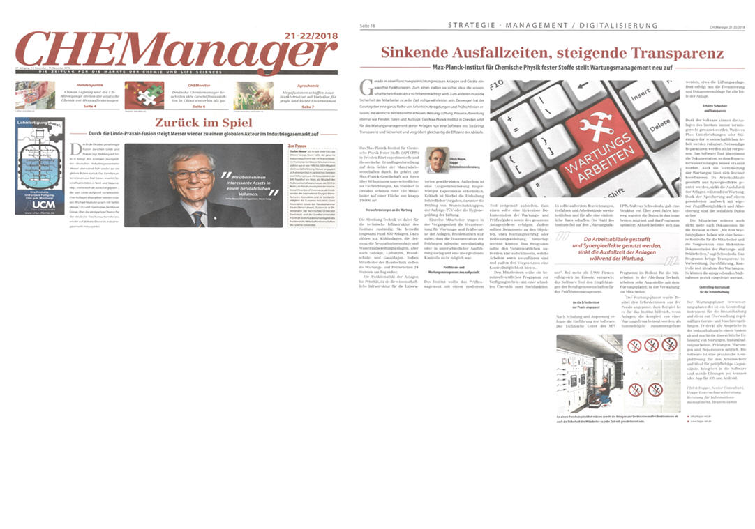 CHEManager Nov./18 Sinkende Ausfallzeitem, steigende Transparenz