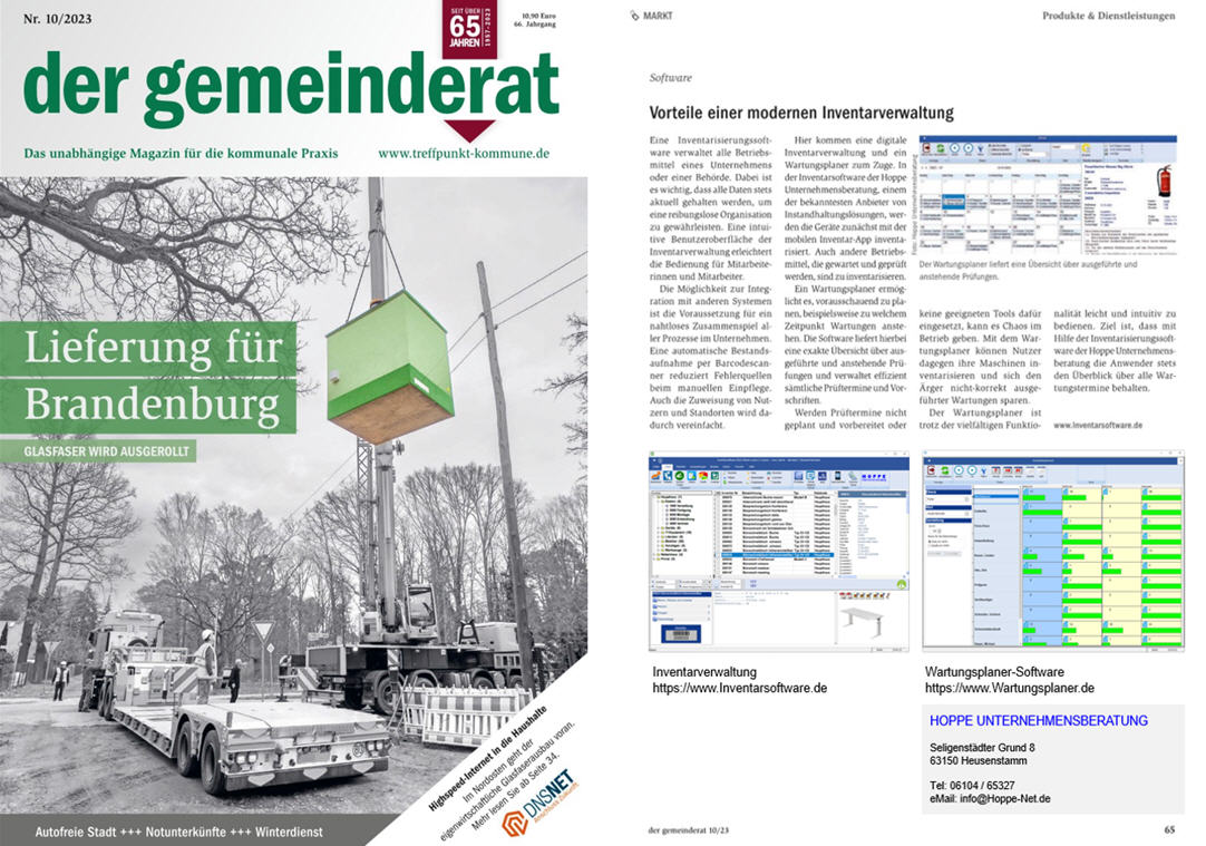 Der Gemeinderat pVS - pro Verlag und Service GmbH 11/23 Vorteile einer modernen Inventarverwaltung und dem Wartungsplaner