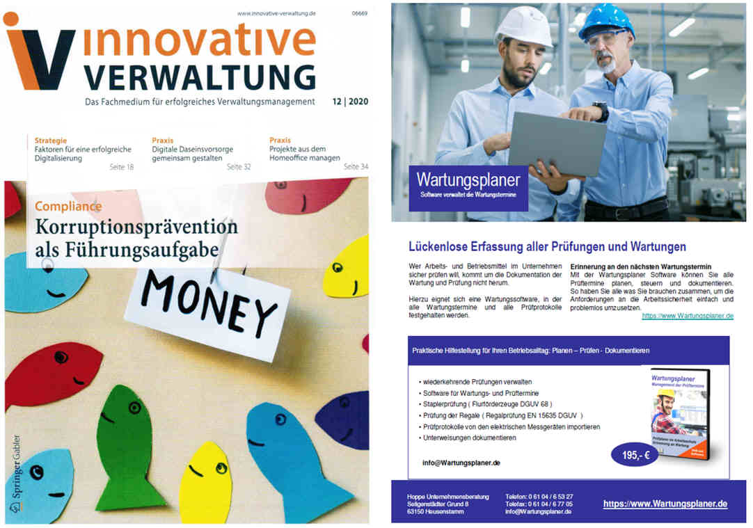 Innovative Verwaltung Springer Gabler Verlag. Wartungssoftware, in der alle Wartungstermine festgehalten werden.