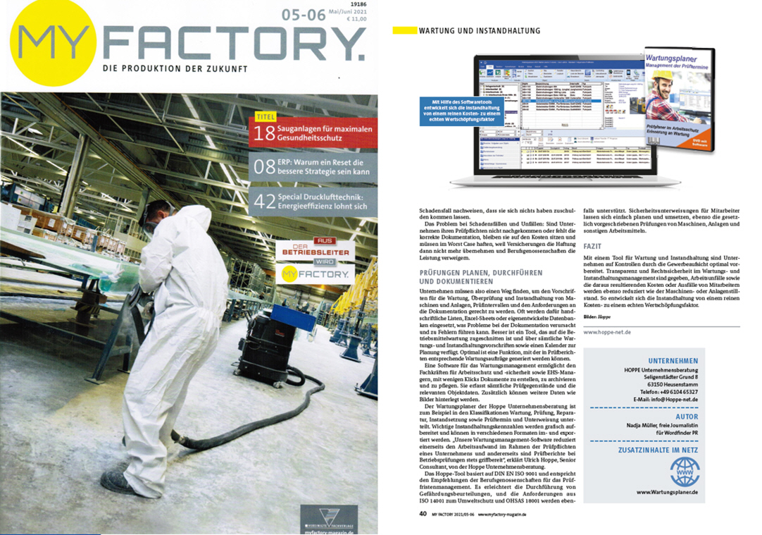 My Factory / 06-21 Vereinigte Fachverlage GmbH, Dank Wartungsplaner aauf der sicheren Seite