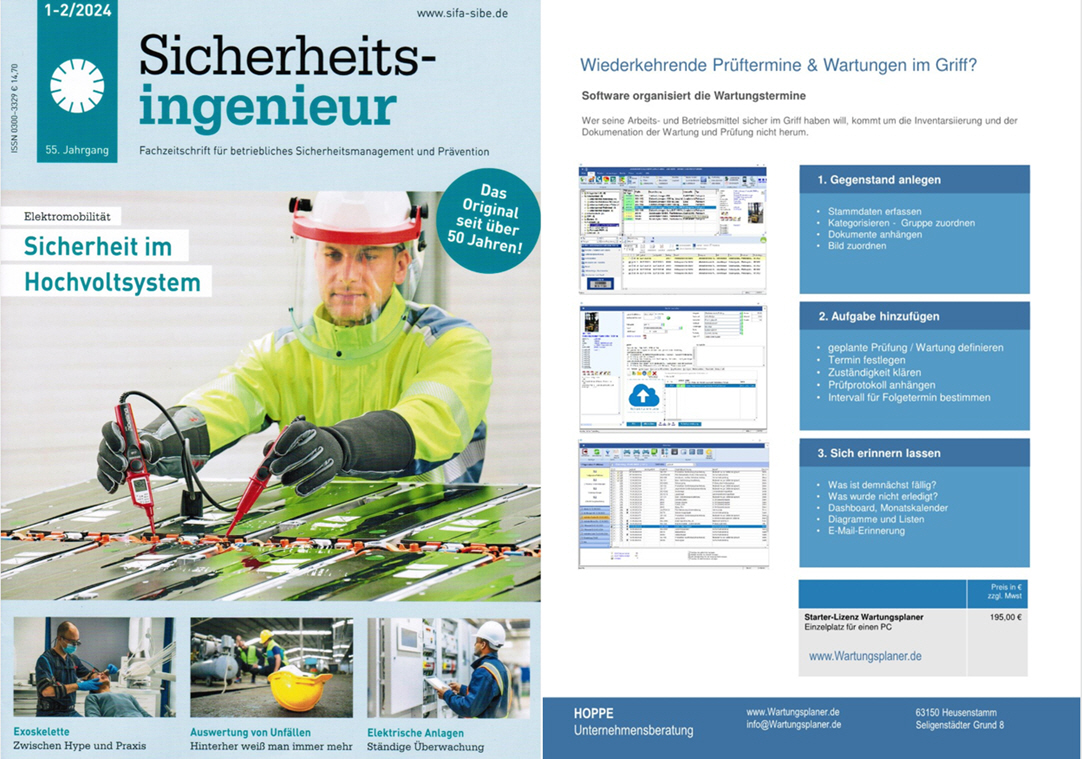 Sicherheitsingenieur Konradin Verlag / 02-24 Wartungsplaner im Sicherheits-Ingenieur www.Sifa-Sibe.de