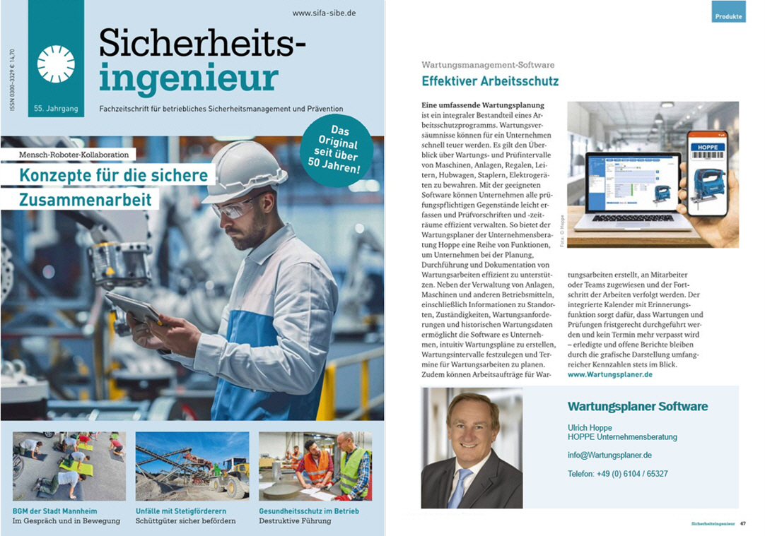 Sicherheitsingenieur Konradin Verlag / 09-25  www.Sifa-Sibe.de Effektive Arbeitsschutzsoftware mit dem Wartungsplaner